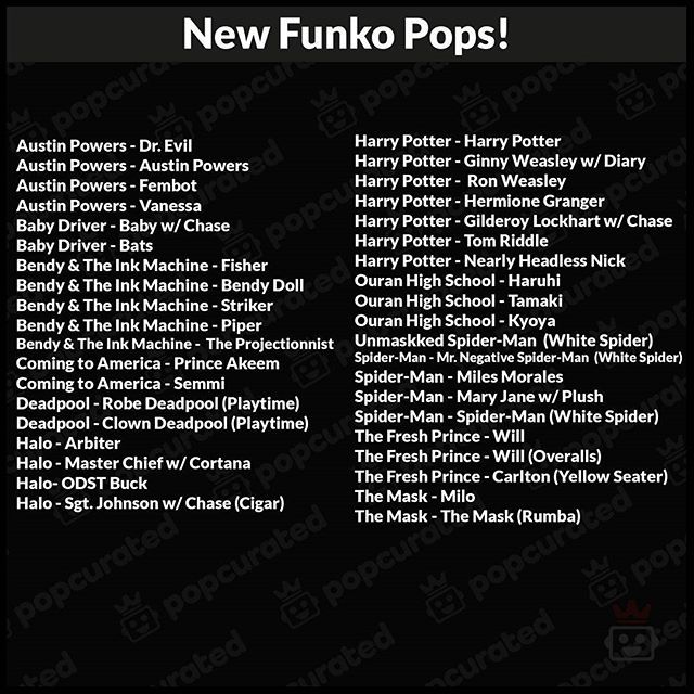 funko pop list 2018